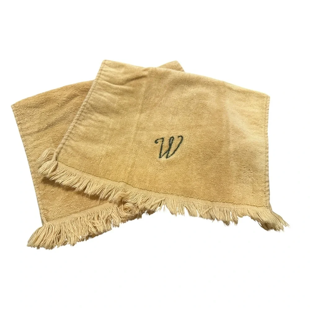 Vintage Fieldcrest Hand Towels Yellow Gold Monogrammed 